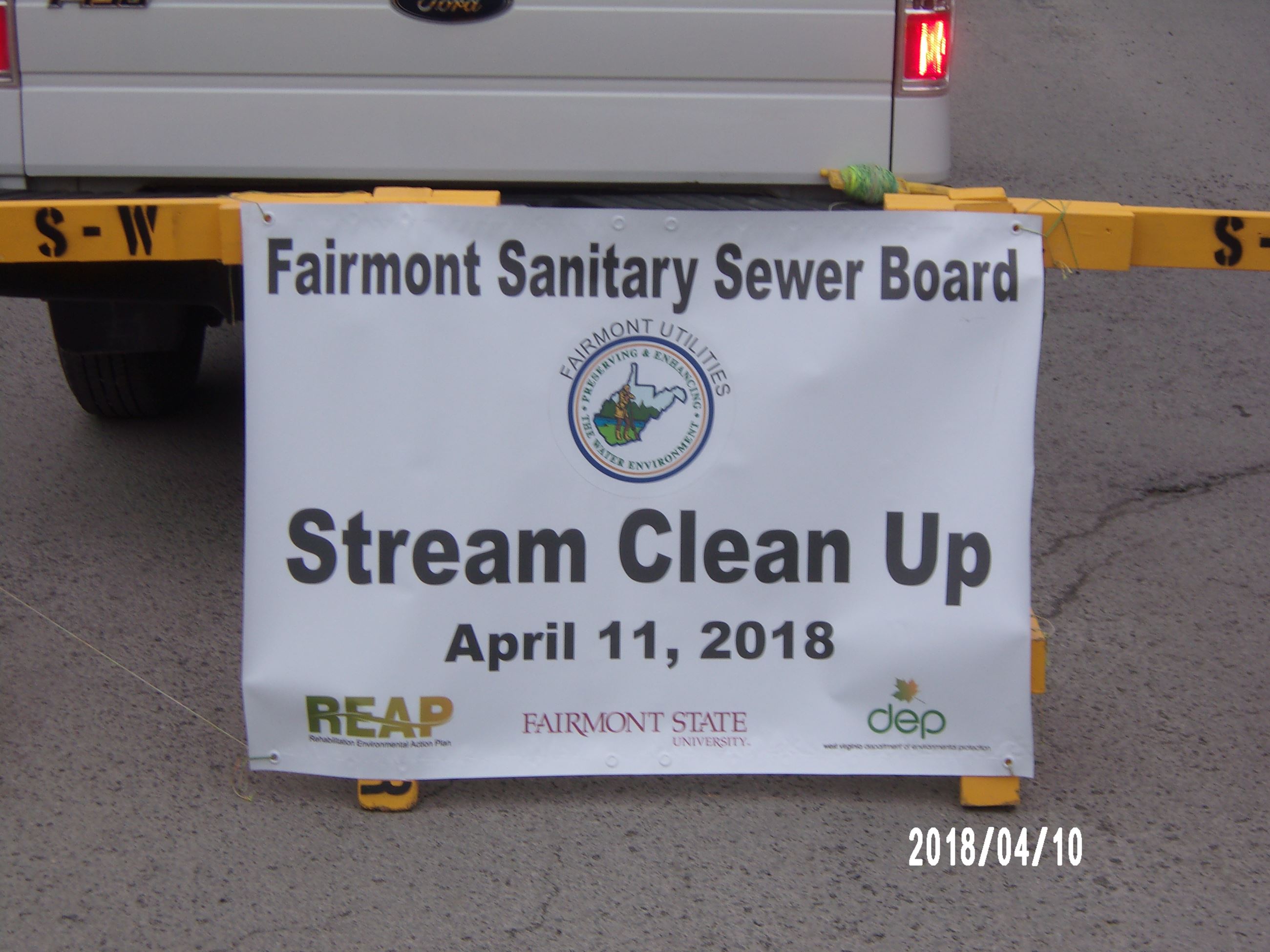 Fairmont Sanitary Sewer Board Stream Clean Up Sign